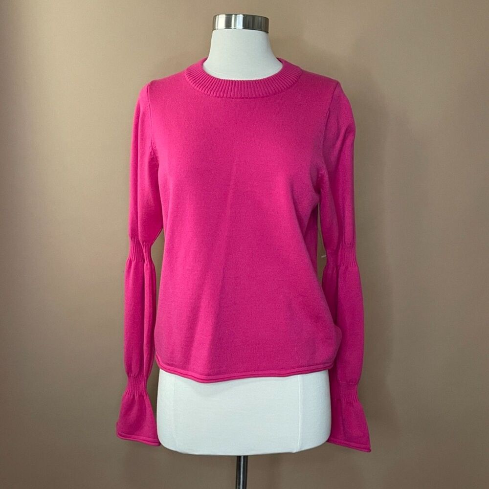 Day + Moon Hot Pink Bell Sleeve Crewneck Knit Sweater Womens Small